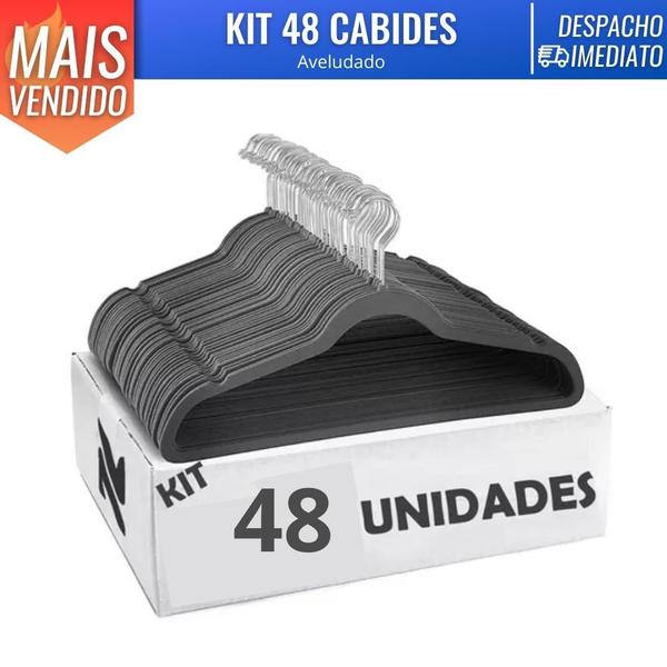 Imagem de Kit C/ 48 Cabide Aveludado C/ Gancho Organizador P/ Roupas Paramount