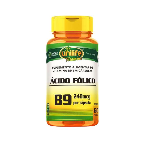 Imagem de Kit C/5 Ácido Fólico Vitamina B9 240mcg 60 Cápsulas Unilife