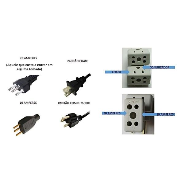 Imagem de Kit C/5 Adaptador De Tomada 3 Pinos Tipo Bob 110V/220V