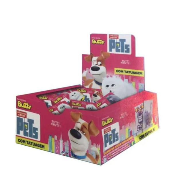 Imagem de Kit C/5 Caixas Chicle Bola Buzzy Pets Tutti Frutti 400g 100u - Riclan