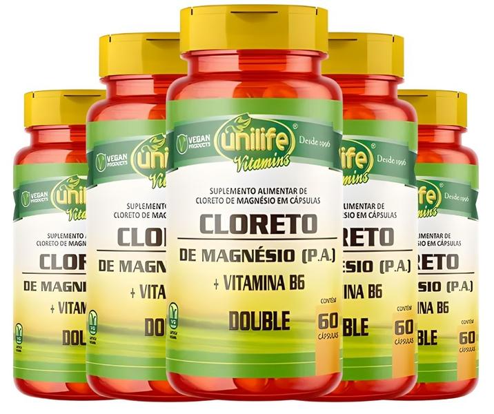 Imagem de Kit C/5 Cloreto De Magnésio Pa + Vit B6 800mg 60Caps Unilife