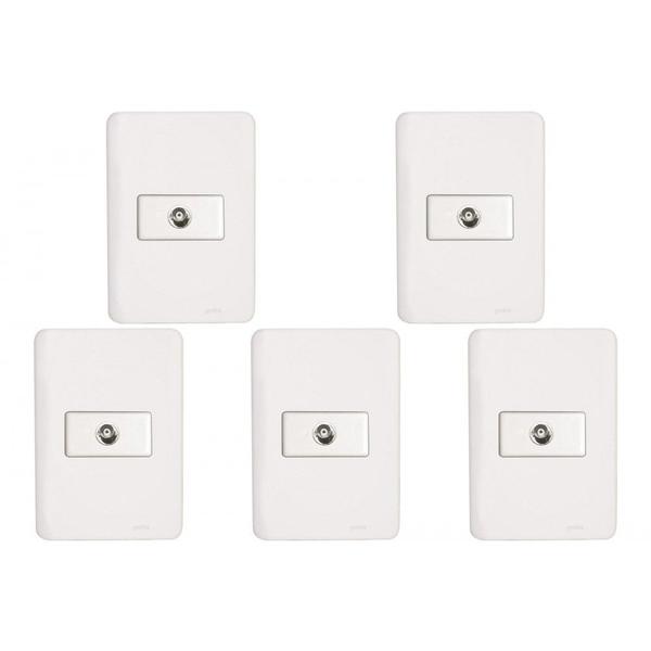 Imagem de Kit C/5 - Conjunto Perlex Aros 4X2 Branco Com Placa(1Toma...