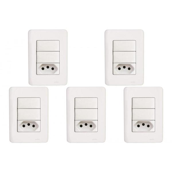 Imagem de Kit C/5 - Conjunto Perlex Aros 4X2 Branco Com Placa(2Simp...