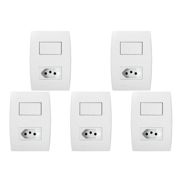 Imagem de Kit C/5 - Conjunto Soprano Ilus 4X2 Branco Com Placa(1Sim...