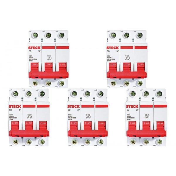 Imagem de Kit C/5 - Disjuntor Steck Din Tripolar 80A Sd3 10Ka