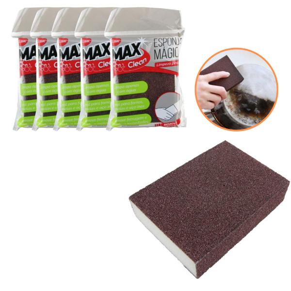 Imagem de Kit c/ 5 Esponjas Mágicas de Limpeza Pesada Max Clean Faxina Ferrugem Inox