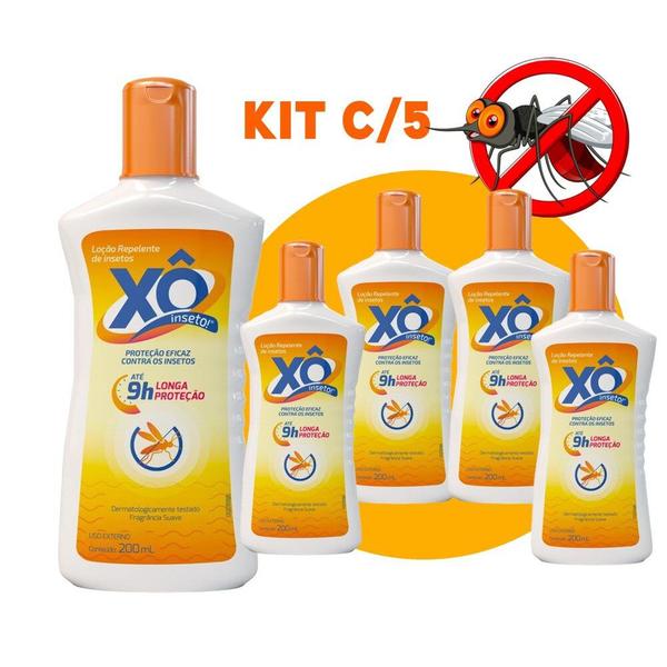 Imagem de Kit c/ 5 Loção Repelente Xô Insetos 15% 9h Proteção 200ml