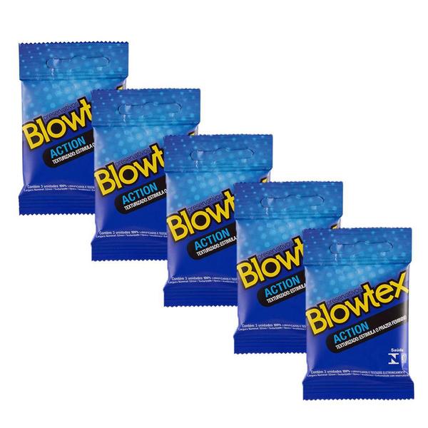 Imagem de Kit c/ 5 Pacotes Preservativo Blowtex Action c/ 3 Un Cada