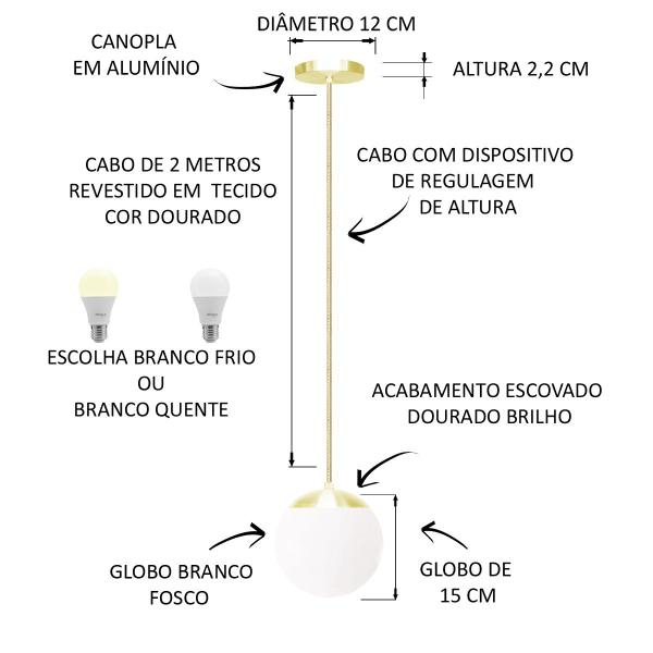 Imagem de Kit c/5 pendente globo stuttgart - dourado brilho bq fl