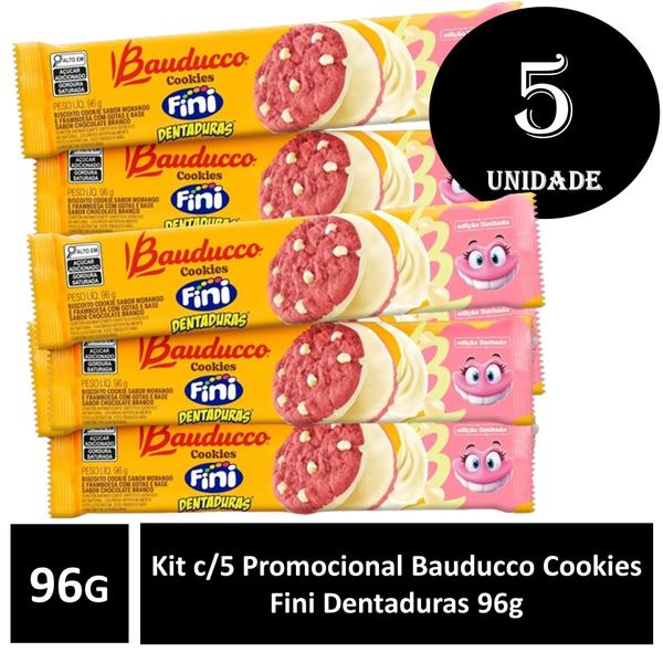 Imagem de Kit c/5 Promocional Bauducco Cookies Fini Dentaduras 96g