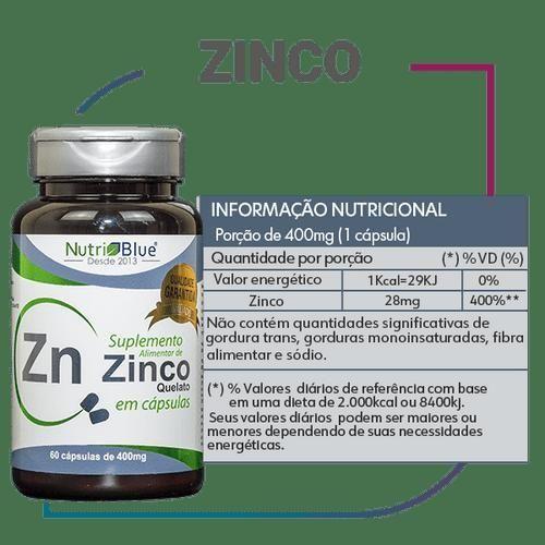 Imagem de Kit C 5 Suplemento Zinco Quelato 400Mg 60 Cápsulas Nutriblue