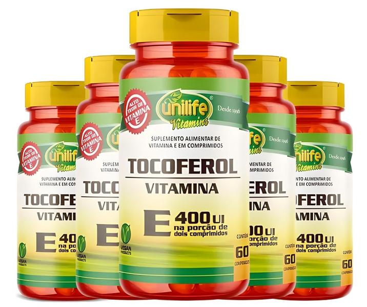 Imagem de KIT C/5 Un. Vitamina E Tocoferol 60 Cápsulas 1000mg 400 Ui - Unilife