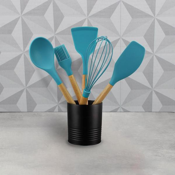 Imagem de Kit C/5 Utensílios De Cozinha Silicone Cabo Madeira Tiffany