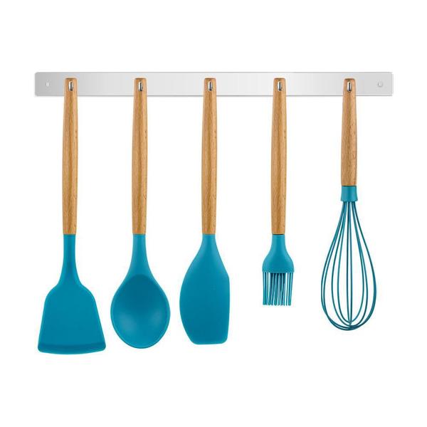 Imagem de Kit C/5 Utensílios De Cozinha Silicone Cabo Madeira Tiffany