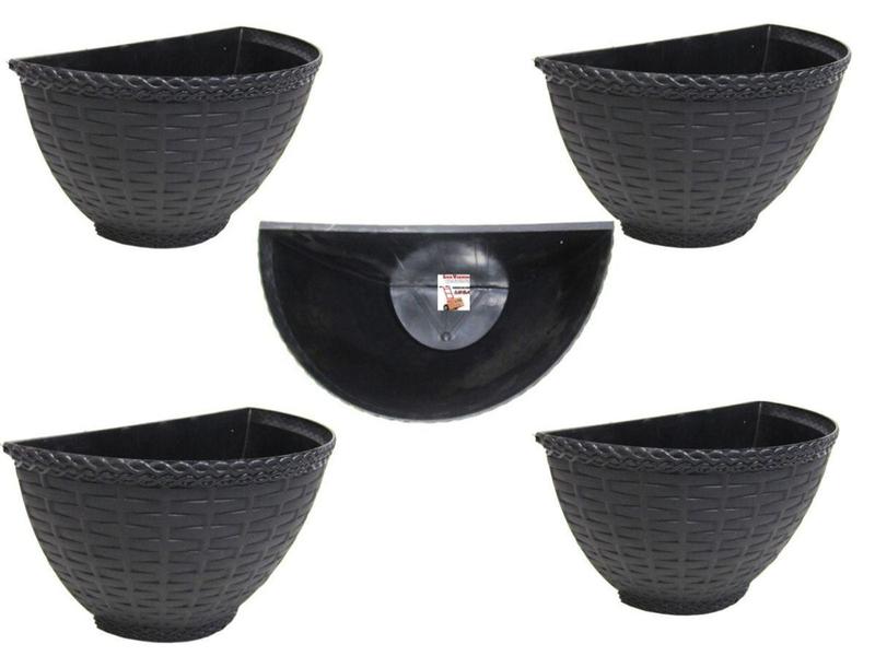 Imagem de Kit C/5 Vaso Plastico De Parede Rattan Jardim Vertical Meia Lua Plantas - Injeplastec