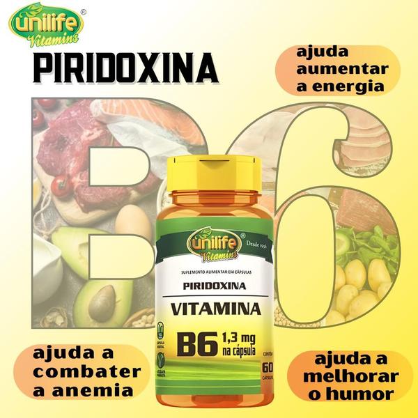 Imagem de Kit C/5 Vitamina B6 Piridoxina 500mg 60 Cápsulas Vegan - Unilife