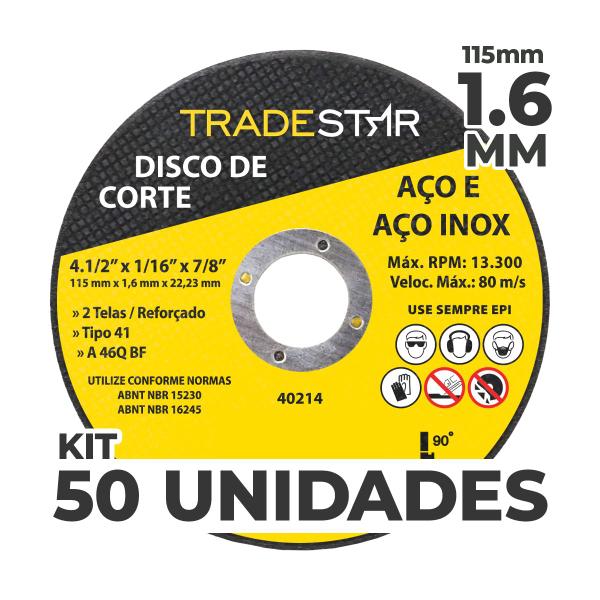 Imagem de Kit c/ 50 Disco de Corte Metal 4.1/2" 115x1,6 mm