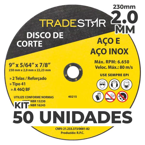 Imagem de Kit c/ 50 Disco de Corte Metal 9" 230x2,0 mm Furo 22/23 mm