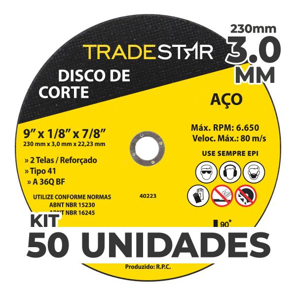 Imagem de Kit c/ 50 Disco de Corte Metal 9" 230x3,0 mm Furo 22/23 mm