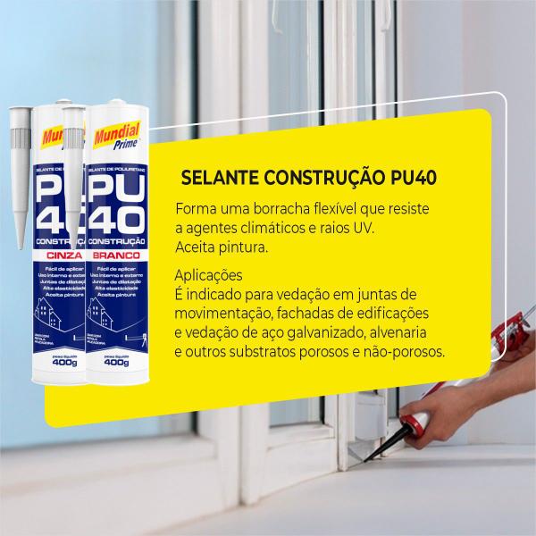 Imagem de Kit C/ 6 Adesivo Selante Poliuretano PU40 Mundial Prime Cinza 400g