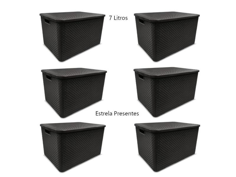 Kit c/ 6 caixas organizadoras rattan 7l c/ tampa preto - Arqplast Imagem de Kit c/ 6 caixas organizadoras rattan 7l c/ tampa preto