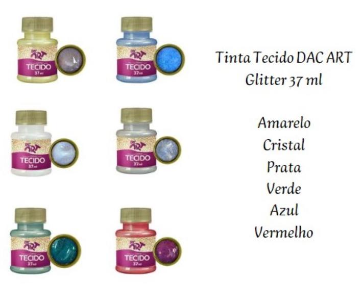 Imagem de Kit c/ 6 Cores Tinta Tecido Glitter 37ml DAC