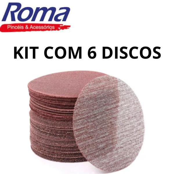 Kit C/6 Discos de Lixa Tela Abrasiva tiras autocolantes 130mm Grao 120 Roma Imagem de Kit C/6 Discos de Lixa Tela Abrasiva tiras autocolantes 130mm Grao 120 Roma