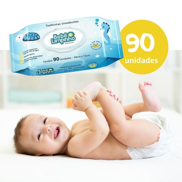 Imagem de Kit c/ 6 Pacotes de Lenço Toalhas Umedecidas Aloe Vera Bebê Limpinho Premium c/ 90un