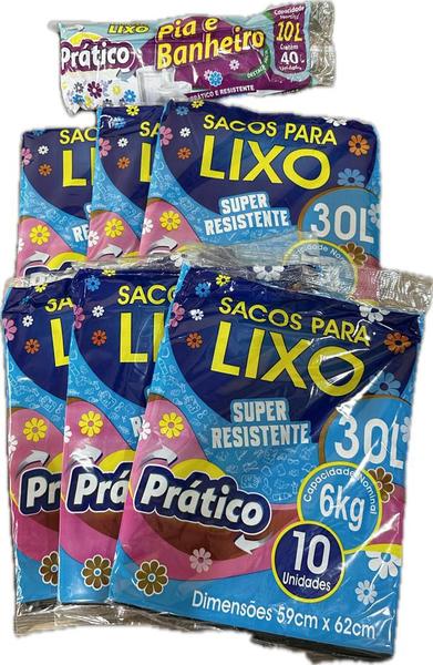 Imagem de Kit c/ 6 saco de lixo 30 litros preto prático pct/ 10 unid