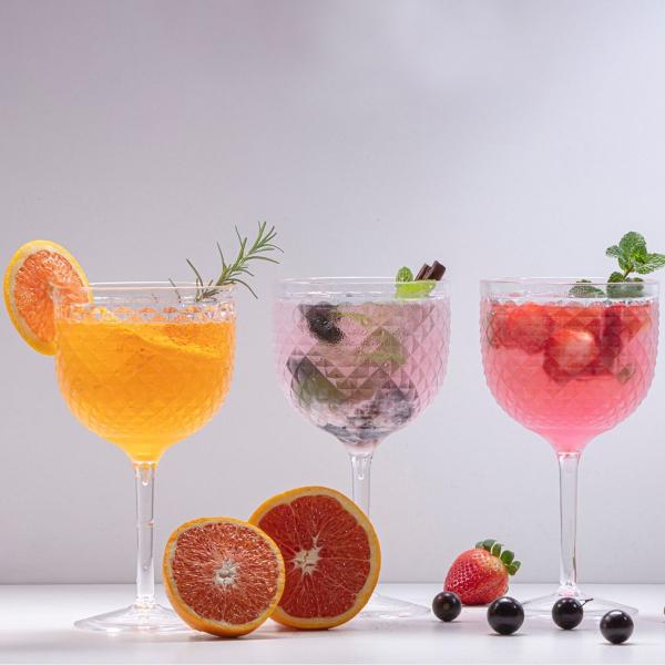 Imagem de Kit C/ 6 Taças Gin Tônica Drinks Champanhe Elegante Acrílica Design Luxxor Relevo 600ml Transparente