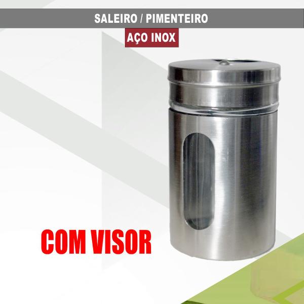 Imagem de Kit C/ 6 Unidades Porta Temperos Saleiro Pimenteiro Aço Inox Vidro Bares E Restaurantes