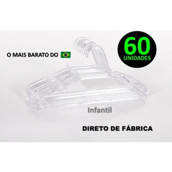 Imagem de Kit c/ 60 Cabides Acrílico Infantil Bebê Transparente Reforçado Envio Imediato