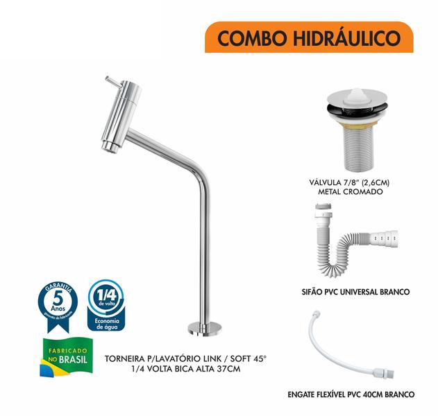 Imagem de Kit C/Torneira Pratika 45 Alta + Válvula 1" (2,6cm) + Sifão Pvc Branco + Flexível