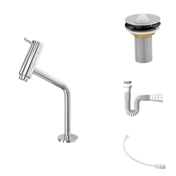 Imagem de Kit C/Torneira Pratika 45 Baixa + Válvula 1" (2,6cm) + Sifão Pvc Branco + Flexível