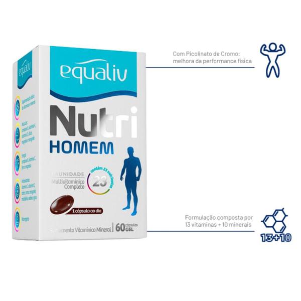 Imagem de Kit C3 Suplemento Vitamínico Nutri Homem C60 caps  Equaliv