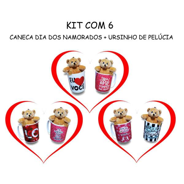 Imagem de Kit c6 Canecas Dia dos Namorados + Ursinho de Pelúcia Fofo