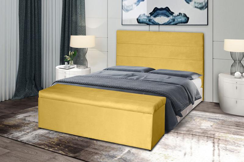 Imagem de Kit Cabeceira 100Cm p/ Cama Box Solteiro + Baú 100Cm Calçadeira Estofada Helena Suede Amarelo