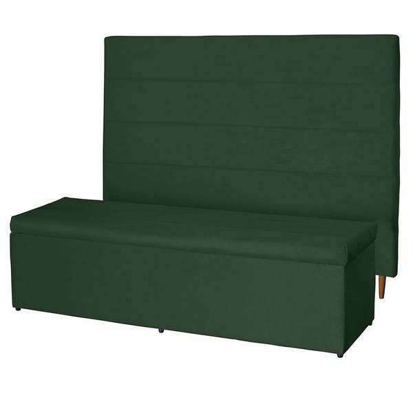 Imagem de Kit Cabeceira 100Cm p/ Cama Box Solteiro + Baú 100Cm Calçadeira Estofada Helena Suede Verde Militar