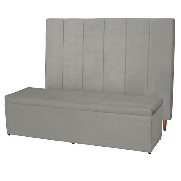 Imagem de Kit Cabeceira 100Cm p/ Cama Box Solteiro + Baú 100Cm Calçadeira Estofada Vitória Suede Bege Claro