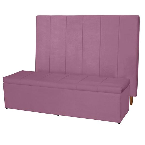 Imagem de Kit Cabeceira 100Cm p/ Cama Box Solteiro + Baú 100Cm Calçadeira Estofada Vitória Suede Rosa