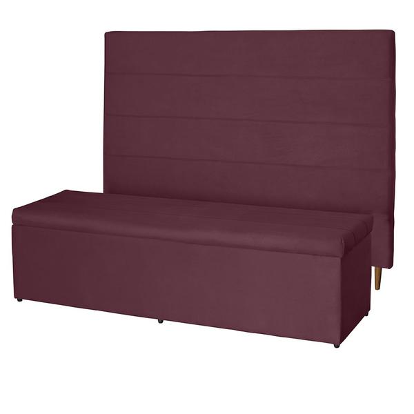 Imagem de Kit Cabeceira 120Cm p/ Cama Box Solteiro + Baú 120Cm Calçadeira Estofada Helena Suede Bordô