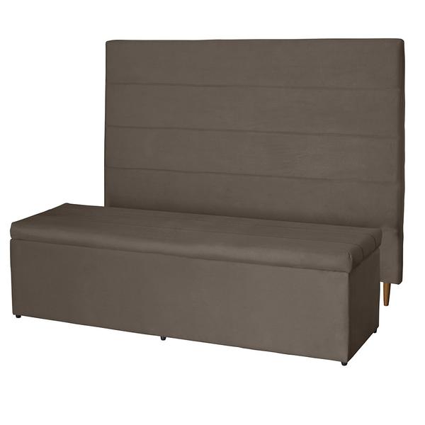 Imagem de Kit Cabeceira 120Cm p/ Cama Box Solteiro + Baú 120Cm Calçadeira Estofada Helena Suede Cappuccino