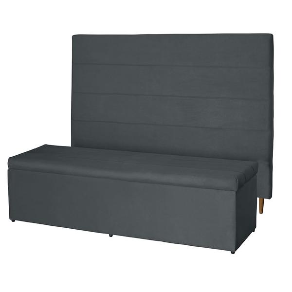 Imagem de Kit Cabeceira 120Cm p/ Cama Box Solteiro + Baú 120Cm Calçadeira Estofada Helena Suede Grafite