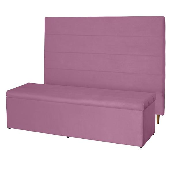 Imagem de Kit Cabeceira 120Cm p/ Cama Box Solteiro + Baú 120Cm Calçadeira Estofada Helena Suede Rosa