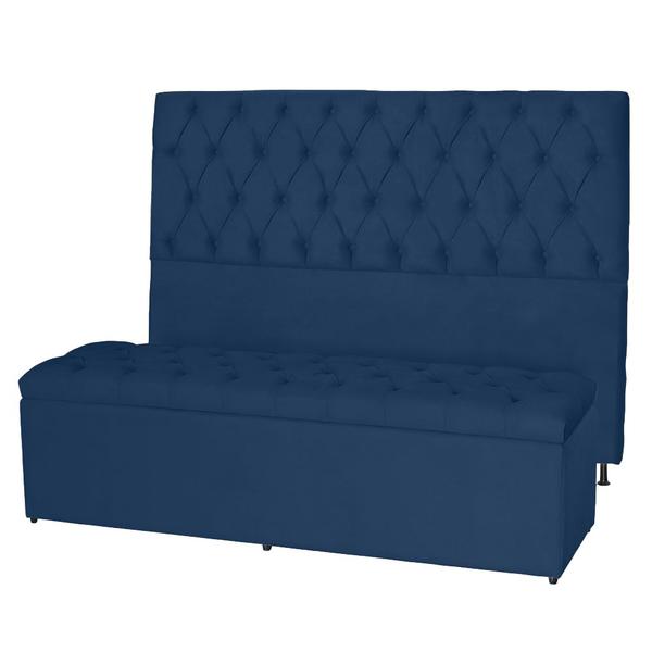 Imagem de Kit Cabeceira 120Cm p/ Cama Box Solteiro + Baú 120Cm Calçadeira Estofada Jade Suede Azul Marinho