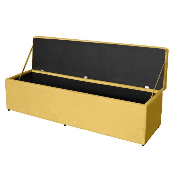 Imagem de Kit Cabeceira 138Cm p/ Cama Box Casal + Baú 138Cm Calçadeira Estofada Helena Suede Amarelo