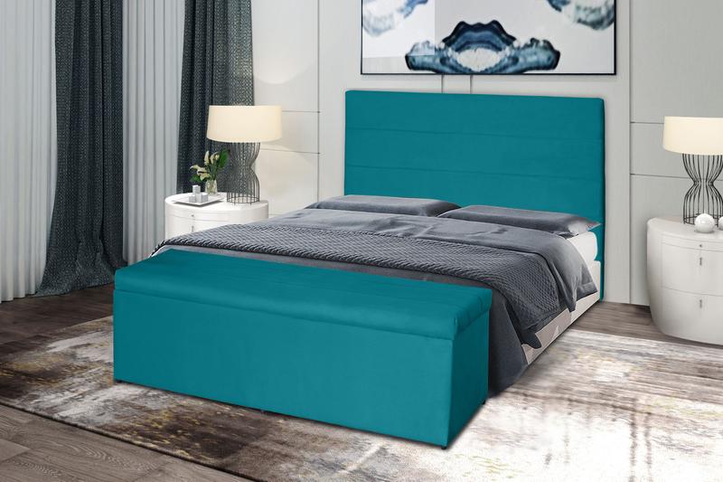 Imagem de Kit Cabeceira 138Cm p/ Cama Box Casal + Baú 138Cm Calçadeira Estofada Helena Suede Azul Turquesa