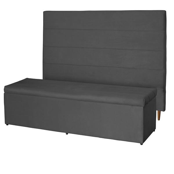 Imagem de Kit Cabeceira 138Cm p/ Cama Box Casal + Baú 138Cm Calçadeira Estofada Helena Suede Cinza