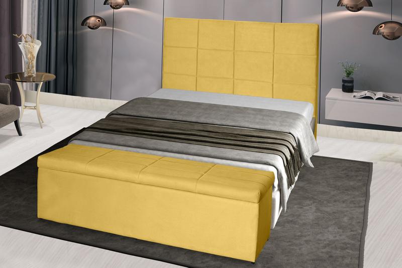 Imagem de Kit Cabeceira 138Cm p/ Cama Box Casal + Baú 138Cm Calçadeira Estofada Raissa Suede Amarelo