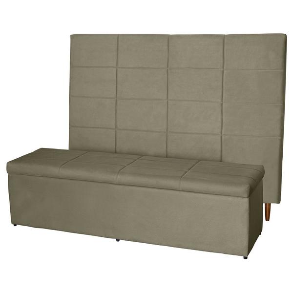 Imagem de Kit Cabeceira 138Cm p/ Cama Box Casal + Baú 138Cm Calçadeira Estofada Raissa Suede Bege